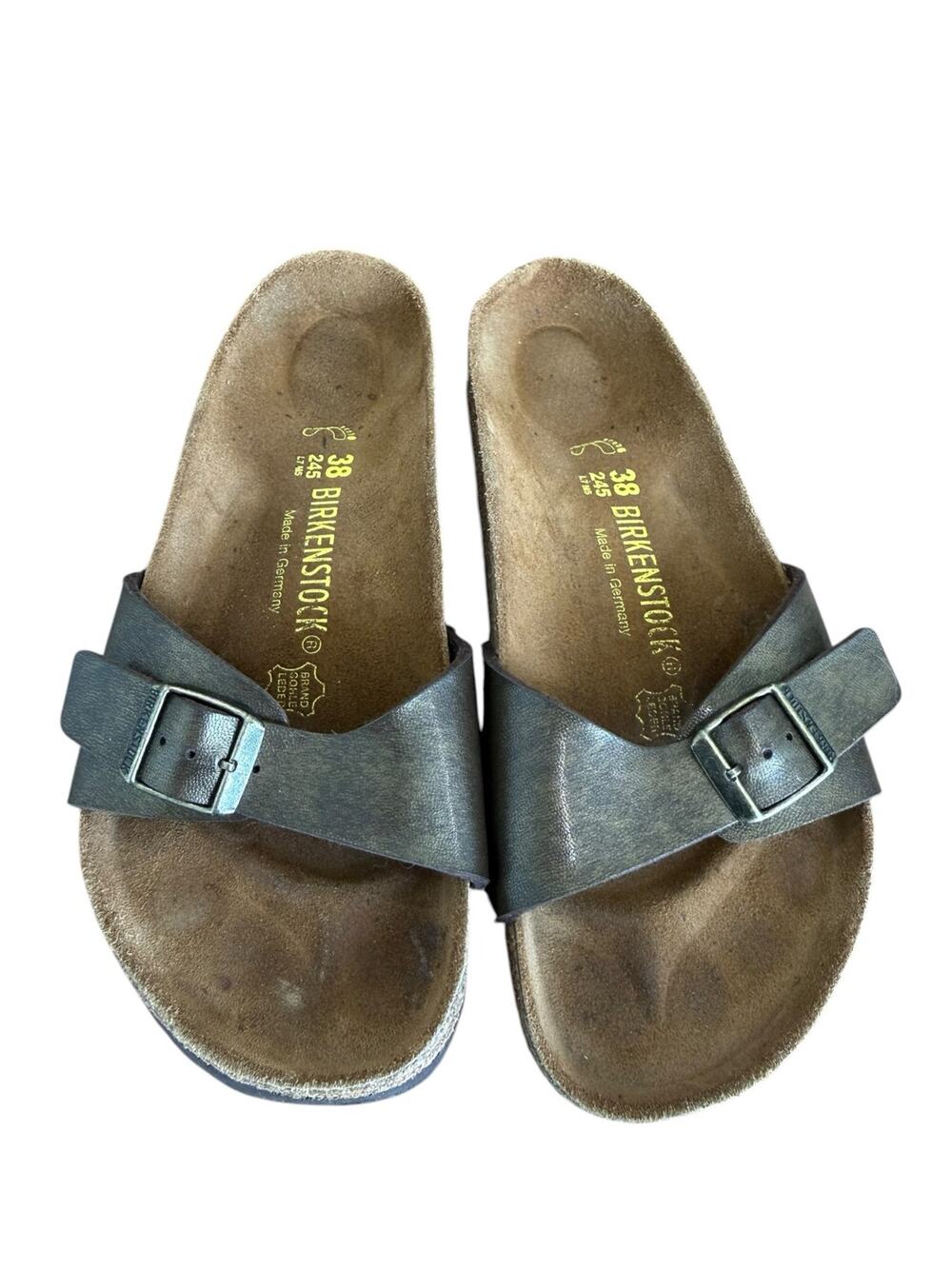 Birkenstock Madrid Metallic Anthracite Birko-Flor Slide Sandals 38/ 7-7.5 Narrow